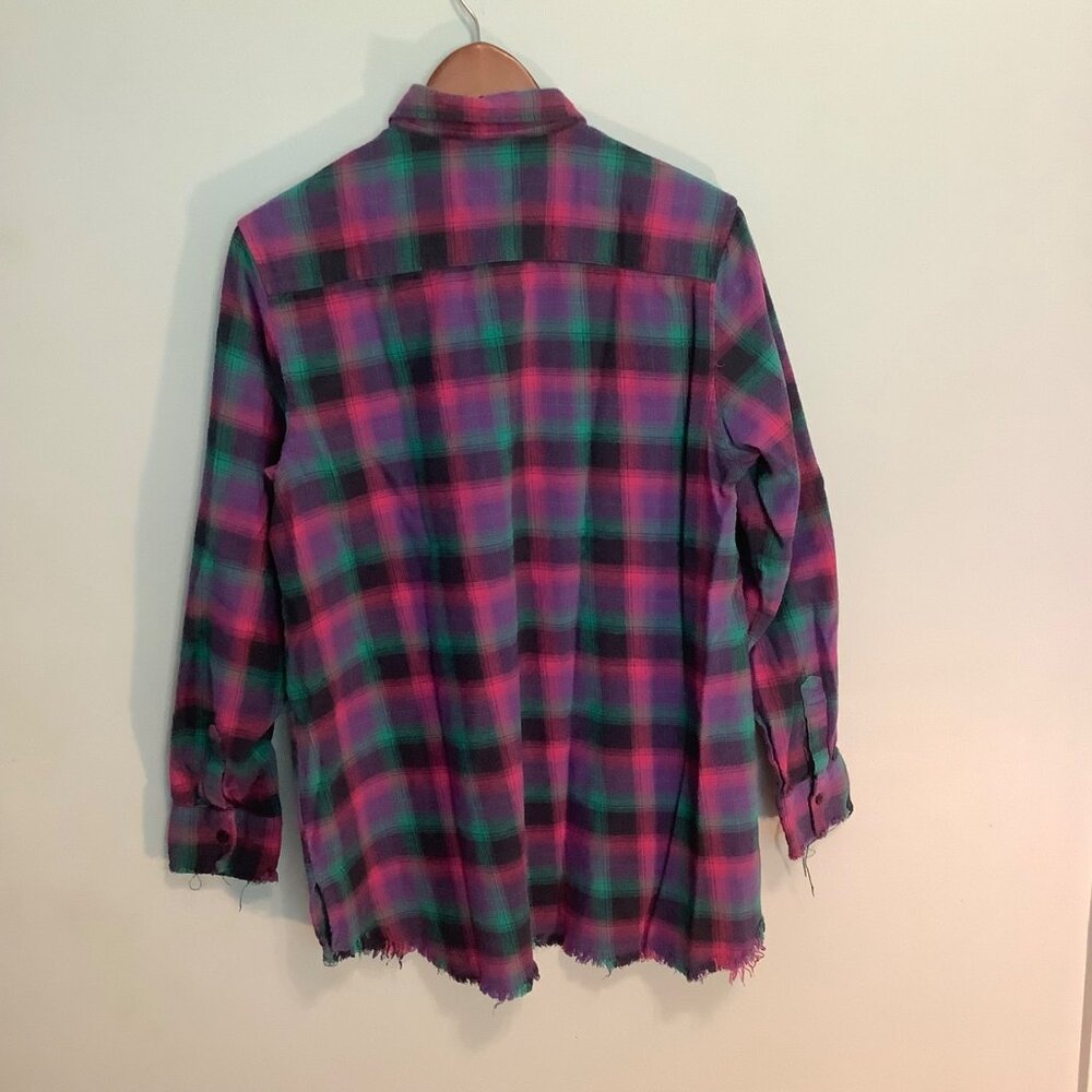One 24 Rags Plaid Flannel Top – Women’s L – Fringe Hem Grunge Vibes - Picture 9 of 11